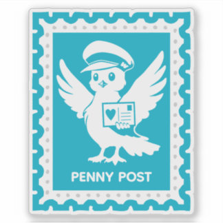 Penny Post Mascot Postage Stamp Design Sticker