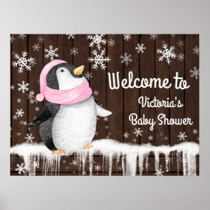 Penquin Snowflake Winter Baby shower Sign Poster