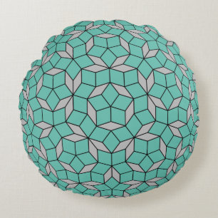Penrose tiling patroon afgerond, grijze turquoise rond kussen