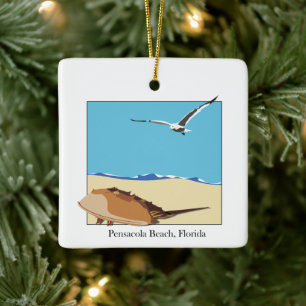 Pensacola Beach, FL Hoefijzer Krab Seagull Beach Keramisch Ornament