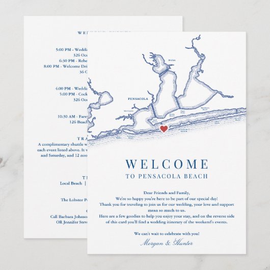 Pensacola Beach Florida Bruiloft Welkomstroute Bedankkaart (Voorkant / Achterkant)