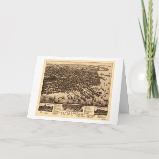 Pensacola, de Panoramische Kaart van FL - 1885 (Voorkant)