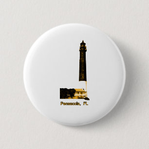 Pensacola FL Vuurtoren Goud Het MUSEUM Zazzle Gif Ronde Button 5,7 Cm