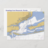 Pensacola, Florida Nautical Harbour Chart Briefkaa Briefkaart (Voorkant / Achterkant)