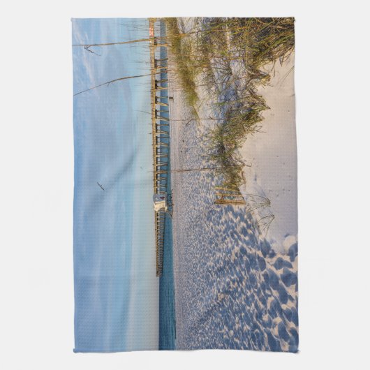 Pensacola Sand Dunes Pier Ochtend Keuken Handdoek (Verticaal)