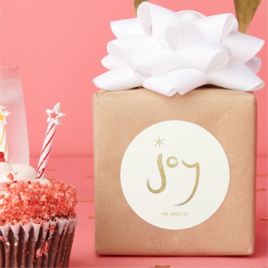 Pensed Joy Gold Glitter Stijlvolle kerstfeestdag Ronde Sticker (Feest)