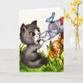 Pensée à vous - carte de voeux mignonne de chat (Fleur jaune)