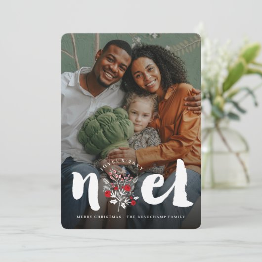 Penseel geborsteld Vet Keel Floral Rustic kerstfot Feestdagenkaart (Staand voorkant)