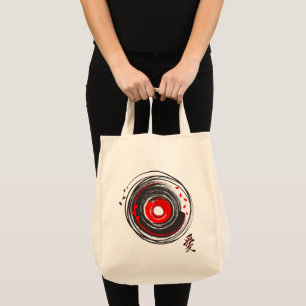 penseel gekleurd vinylrecord met de Word Love Tote Bag