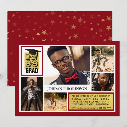 Penseel Gold-AFSTUDEERDER | bewerkbaar rood | 5 Fo Kaart (Voorkant / Achterkant)