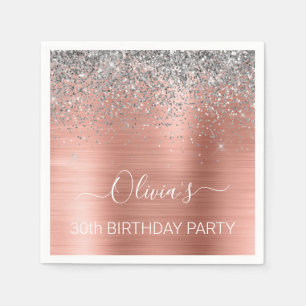 Penseel metalen Roos Gold Silver Glitter Birthday Servet