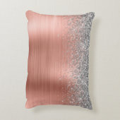 Penseel metalen Roos Gold Silver Glitter Monogram Accent Kussen (Achterkant (Verticaal))