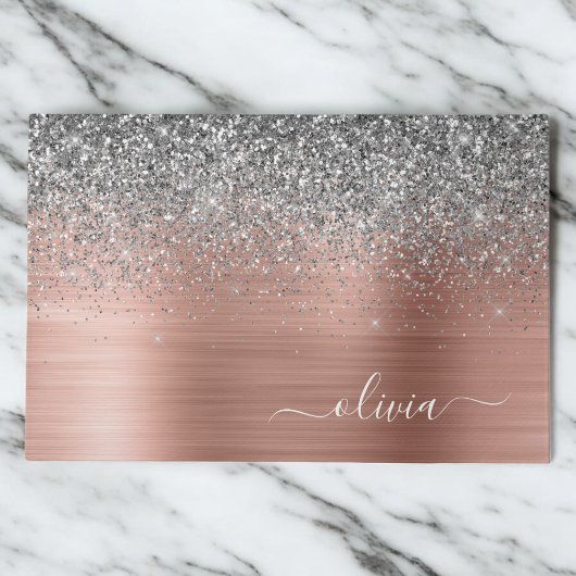 Penseel metalen Roos Gold Silver Glitter Monogram Deurmat