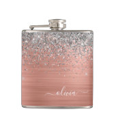 Penseel metalen Roos Gold Silver Glitter Monogram Heupfles (Voorkant)