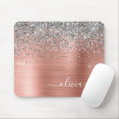 Penseel metalen Roos Gold Silver Glitter Monogram Muismat (Met muis)