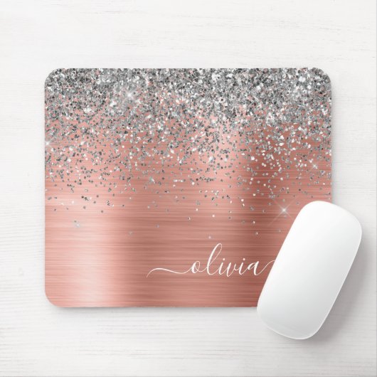Penseel metalen Roos Gold Silver Glitter Monogram Muismat (Met muis)