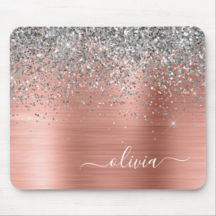 Penseel metalen Roos Gold Silver Glitter Monogram Muismat