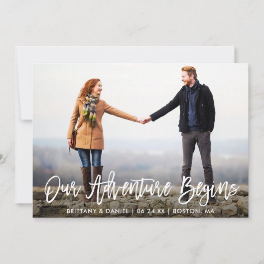 Penseel-Script-avontuur Opslaan Datum-fotokaart Save The Date (Voorkant)