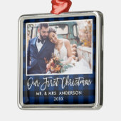 Penseel Script Blue Pset Wedding First Kerstmis Metalen Ornament (Links)