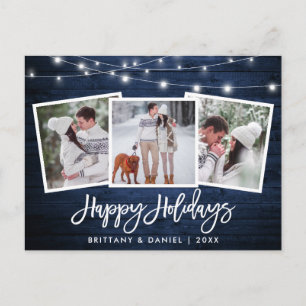 Penseel Script Blue Wood Lichten 3 Foto Holiday Briefkaart