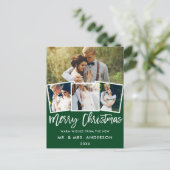 Penseel script bruiloft Kerstmis 4 Foto groen Briefkaart (Staand voorkant)