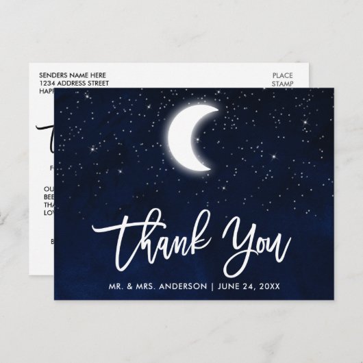 Penseel Script Celestial Wedding Dank u Briefkaart (Voorkant / Achterkant)