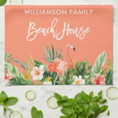 Penseel Script Coral Tropical Floral Beach House Theedoek (Gevouwen)