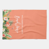 Penseel Script Coral Tropical Floral Beach House Theedoek (Horizontaal)