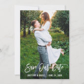 Penseel Script Couple Photo Save Our Date Kaart (Voorkant)