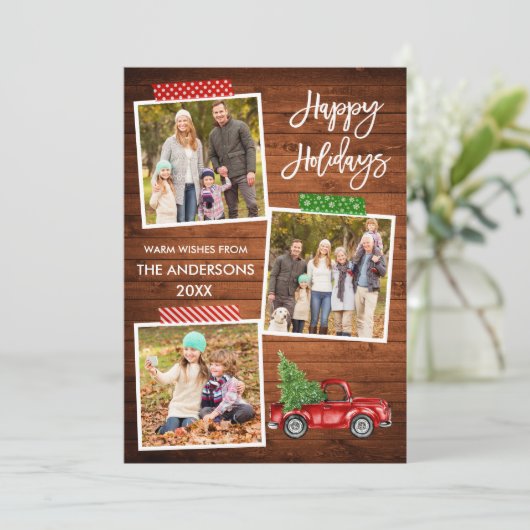 Penseel Script Craft Tape Wood  Red Truck Feestdagenkaart (Staand voorkant)