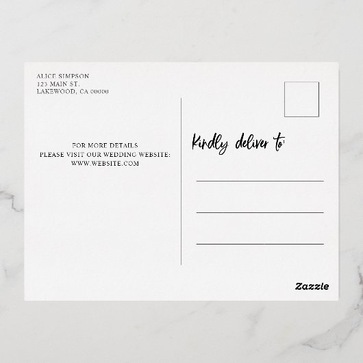 Penseel-Script-fotoweddenschap De datum opslaan Folie Uitnodiging Briefkaart (Achterkant)