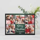 Penseel Script Green Wood Kerstmis 5 Foto Feestdagenkaart (Staand voorkant)