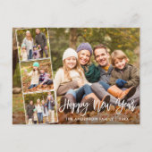 Penseel Script Happy New Year Family 4 Foto Briefkaart (Voorkant)