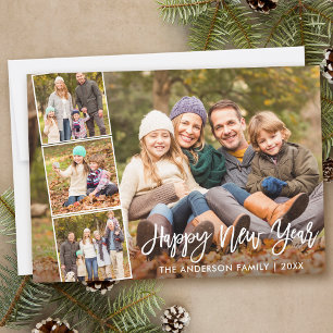 Penseel Script Happy New Year Family 4 Foto Feestdagenkaart