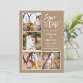 Penseel Script Kraft 4 Foto Verloving Save The Date (Staand voorkant)