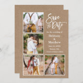 Penseel Script Kraft 4 Foto Verloving Save The Date (Voorkant / Achterkant)