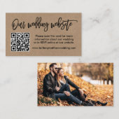 Penseel Script Kraft Wedding Website QR Foto Informatiekaartje (Voorkant / Achterkant)