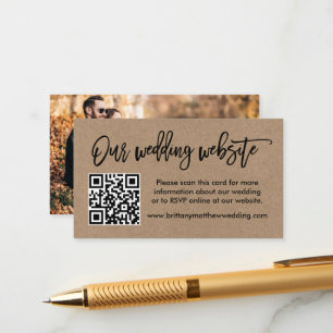 Penseel Script Kraft Wedding Website QR Foto Informatiekaartje