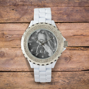 Penseel Script Love Custom Photo Horloge