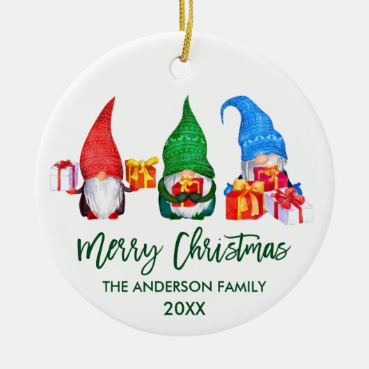 Penseel Script Merry Kerstmis Waterverf Gnomen Keramisch Ornament (Voorkant)