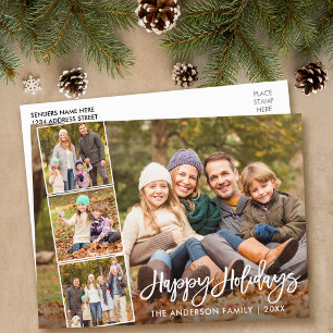 Penseel Script Prettige feestdagen Familie 4 Foto Briefkaart