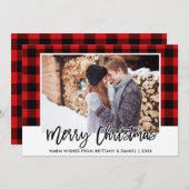 Penseel Script Red Pset Couple met kerstmis Feestdagenkaart (Voorkant / Achterkant)