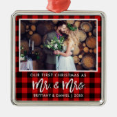 Penseel Script Red Pset First Kerstmis Mr Mrs. Metalen Ornament (Voorkant)