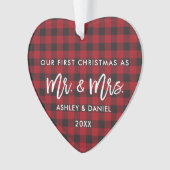 Penseel Script Red Pset First Kerstmis Mr Mrs. Ornament (voorkant)