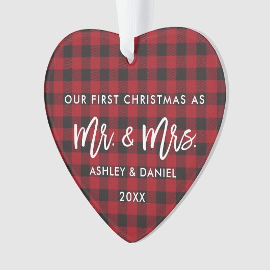 Penseel Script Red Pset First Kerstmis Mr Mrs. Ornament (voorkant)