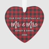 Penseel Script Red Pset First Kerstmis Mr Mrs. Ornament (voorkant)