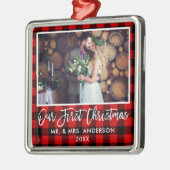 Penseel Script Red Pset Wedding First Kerstmis Metalen Ornament (Links)