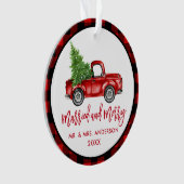 Penseel Script Red Truck geplakt gehuwd Merry Ornament (voorkant)