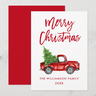 Penseel Script Red Truck Kerstmis Kaart