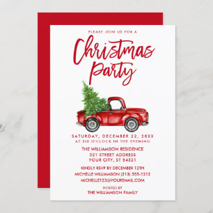 Penseel Script Red Truck Kerstparty Kaart